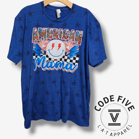 CODE FIVE LAT Apparel Women’s Blue Patriotic Graphic T-Shirt – Large - Picture 6 of 6